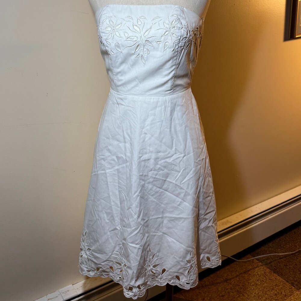 White House Black Market | White Strapless Dress | Floral Eyelet